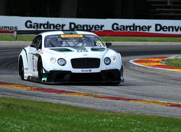 Running through turn six at Road America, Butch Leitzinger puts the Bentley though it’s paces.  [John Wiedemann Photo]