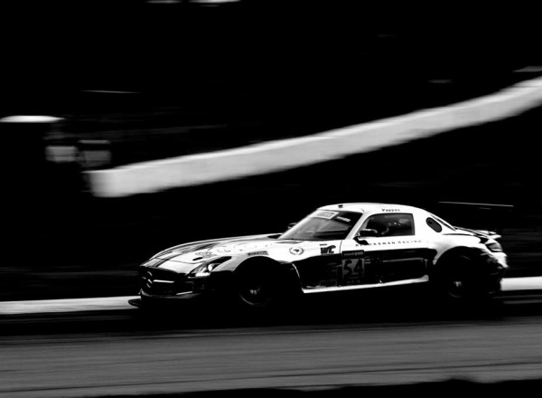 The chrome Mercedes AMG SLS GT3 piloted by Tim Pappas at Mid Ohio.  [Andy Clary Photo]