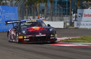 Michael Lewis drives his Porsche to his first Pirelli World Challenge series victory. [photo courtesy Pirelli World Challenge]