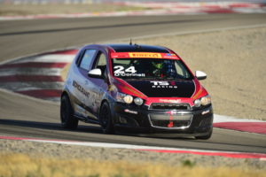 Canaan O’Connell on track in the No. 24 TechSport Racing Chevy Sonic.  [photo courtesy Pirelli World Challenge]