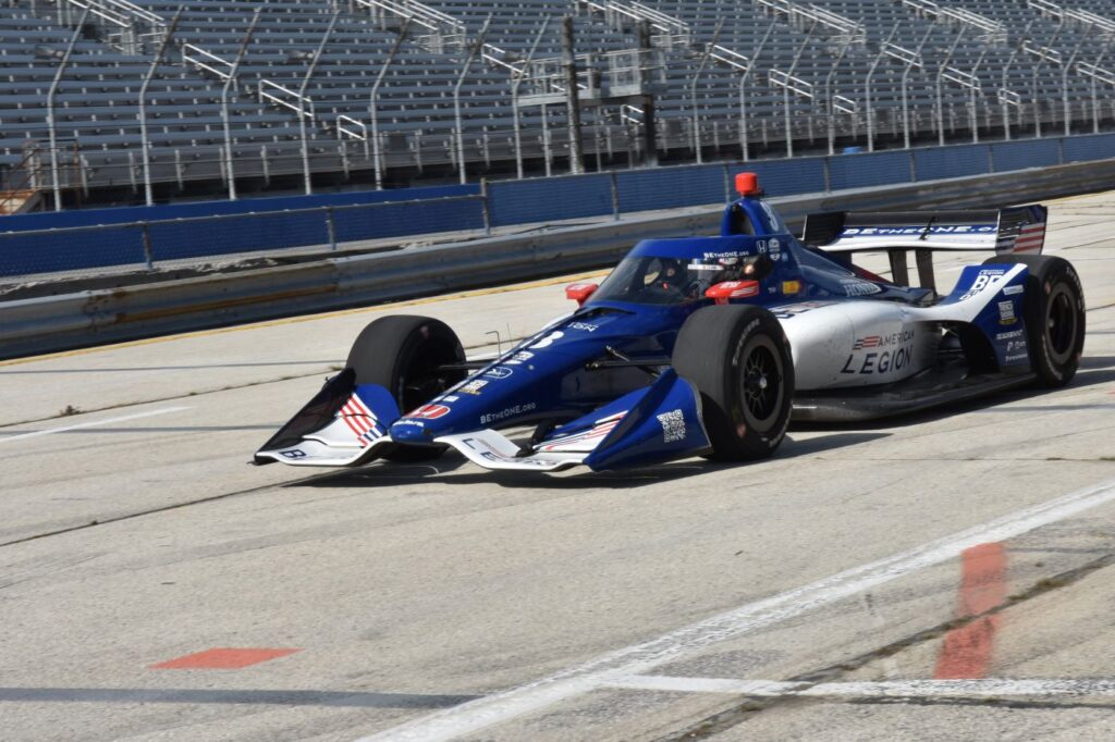 Linus Lundqvist heads out on track at the Milwaukee Mile to test tires for Firestone. [John Wiedemann Photo]