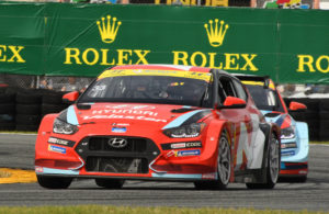 BHA Hyundai Veloster N TCR's of Gabby Chaves and Ryan Norman in action in their first run with their new team.  [Joe Jennings Photo]