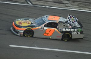 Noah Gregson heads to victory lane at the Daytona International Speedway. [Joe Jennings Photo]