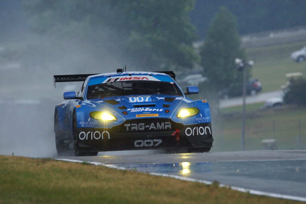 Aston Martin heading toward Turn 6 in the wet. [Photo by Jack Webster]