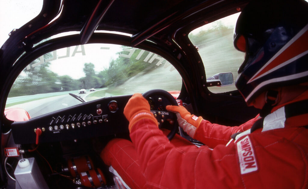 Porsche Fabcar at speed going through the kink at Road America, 1986. [Photo by Jack Webster]