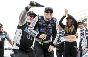 Kevin Harvick celebrates after winning the Monster Energy NASCAR Cup Series Big Machine Vodka 400 at the Brickyard at Indianapolis Motor Speedway. [Brian Lawdermilk/Getty Images]