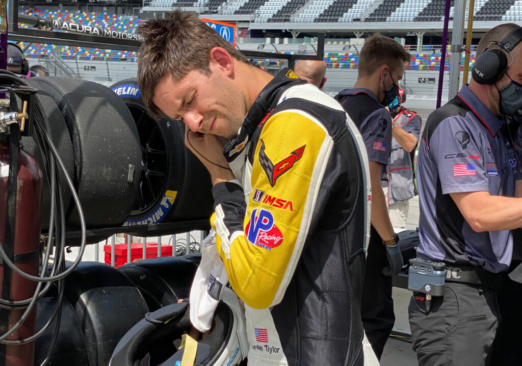 Jordan Taylor about to win Corvette's 100th in IMSA. [Photo by Eddie LePine]