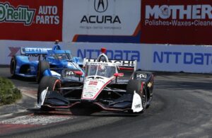 Josef Newgarden leads over Alex Palou in the Acura Grand Prix of Long Beach. [Credit: Penske Entertainment: Chris Jones]