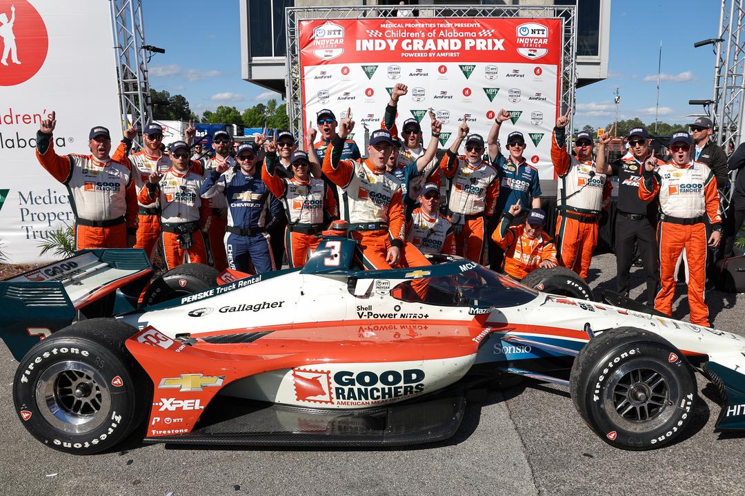 Scott McLaughlin and team celebrate their win at the Children's of Alabama Indy Grand Prix. [Media Credit - Penske Entertainment: Chris Owens]