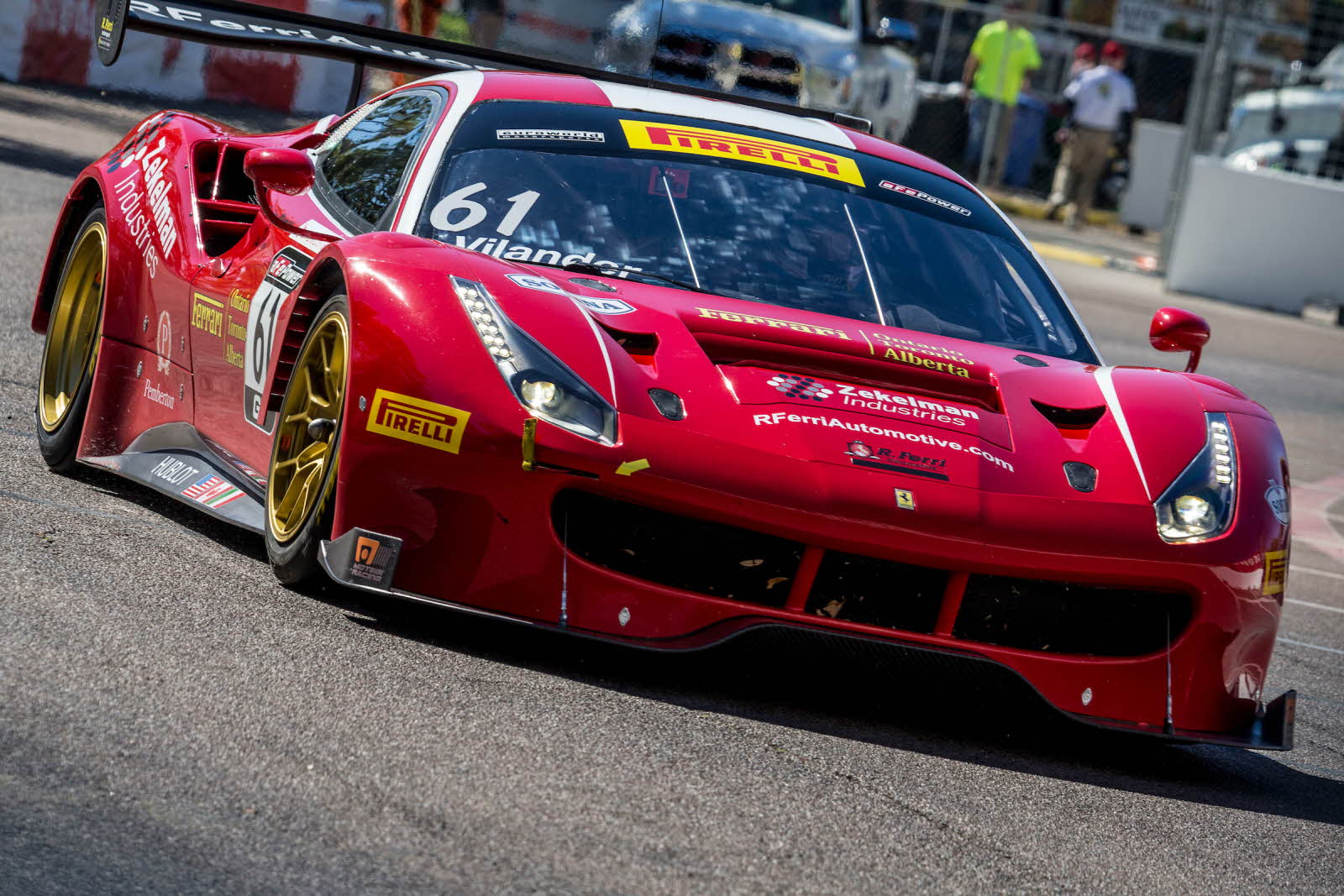 Toni Vilander in the #61 R. Ferri Motorsport Ferrari 488 GT3. [photo courtesy Pirelli World Challenge]