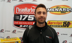 Ty Majeski at the Milwaukee Mile to talk about the NASCAR CRAFTSMAN Truck Series Clean Harbors 175 race at the Mile on August 27th, 2023.  [John Wiedemann photo]